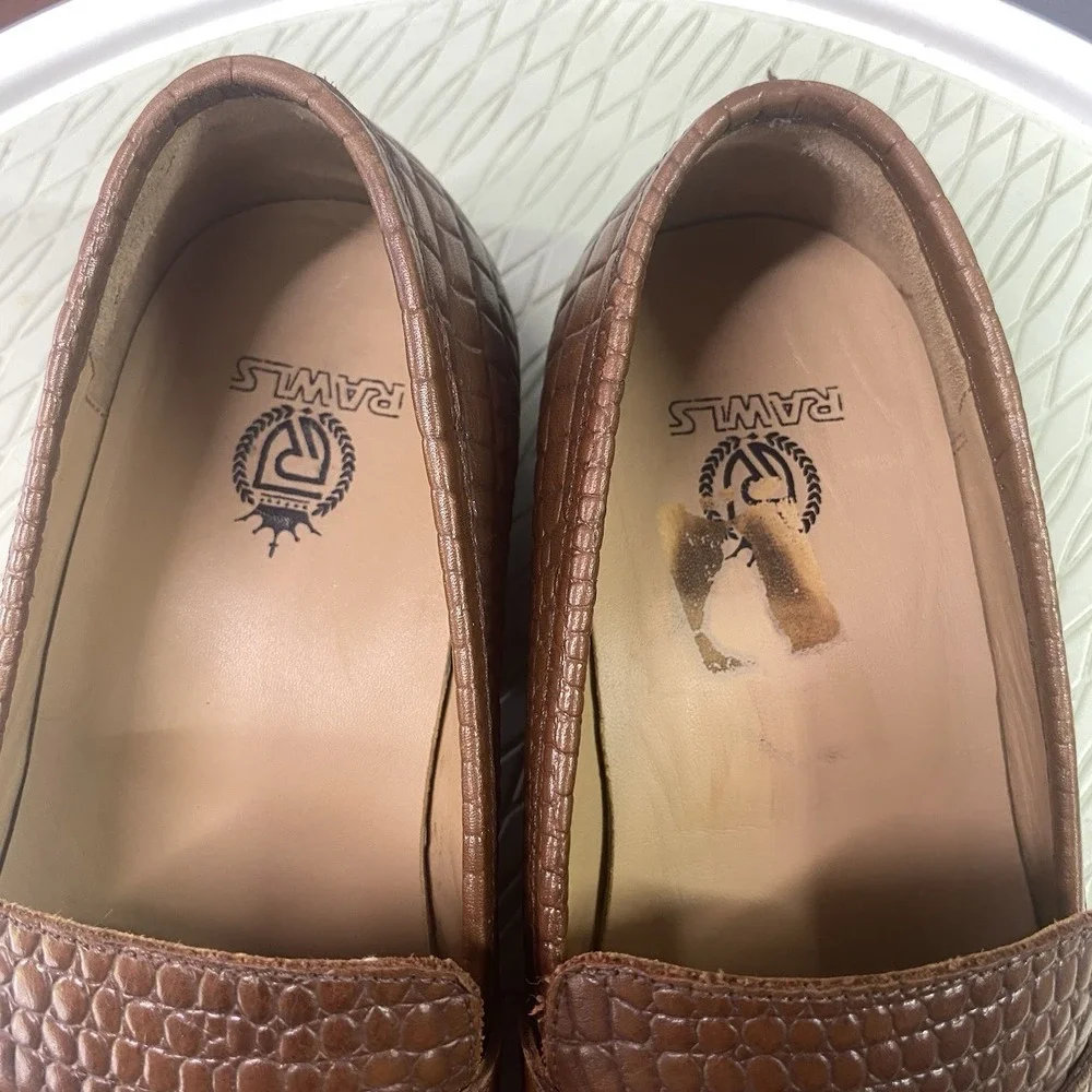 Rawls Mens Leather Penny Loafer Crocodile Pattern Luxury Shoes Brown 42EU 8.5 US